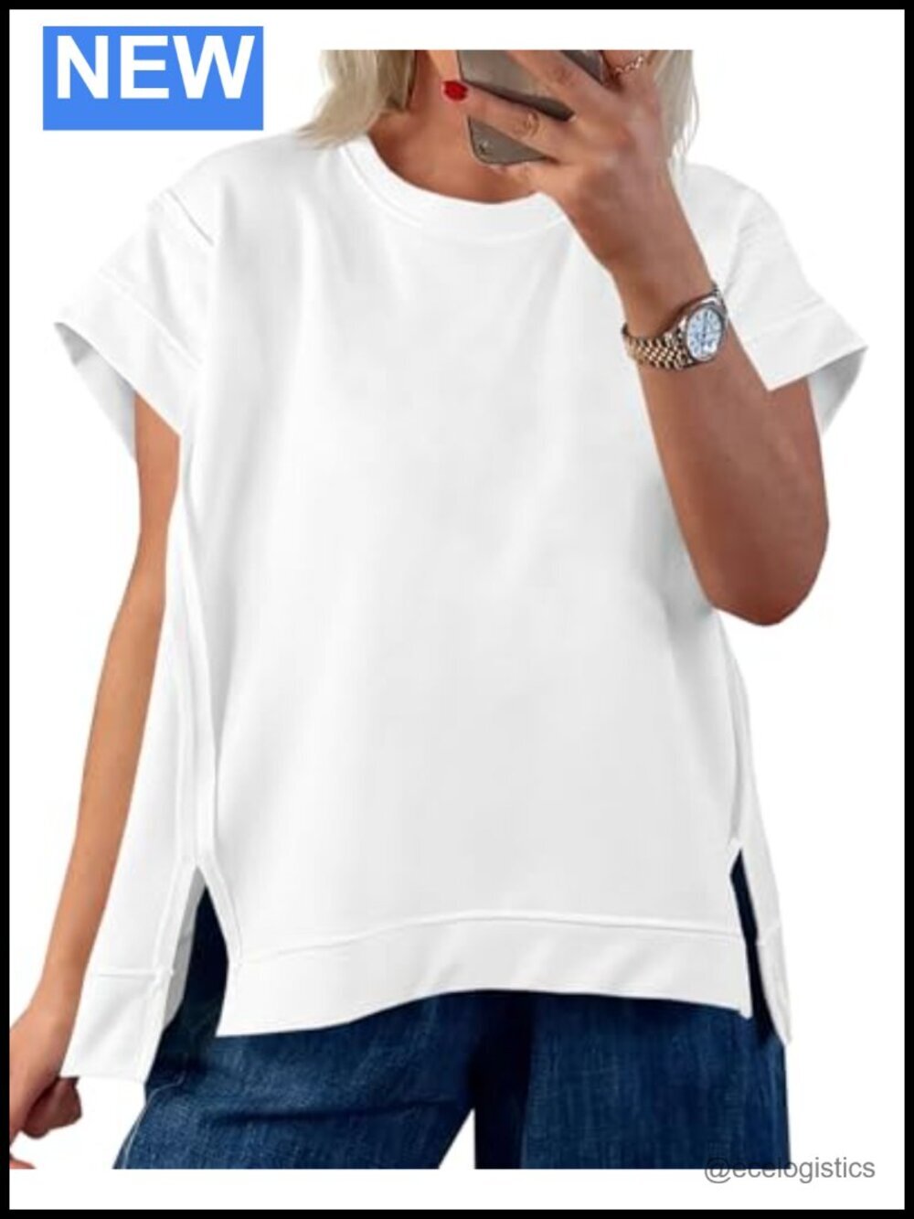Oversized Short Cap Sleeve T-Shirt Crew Neck Side Slit Tee
